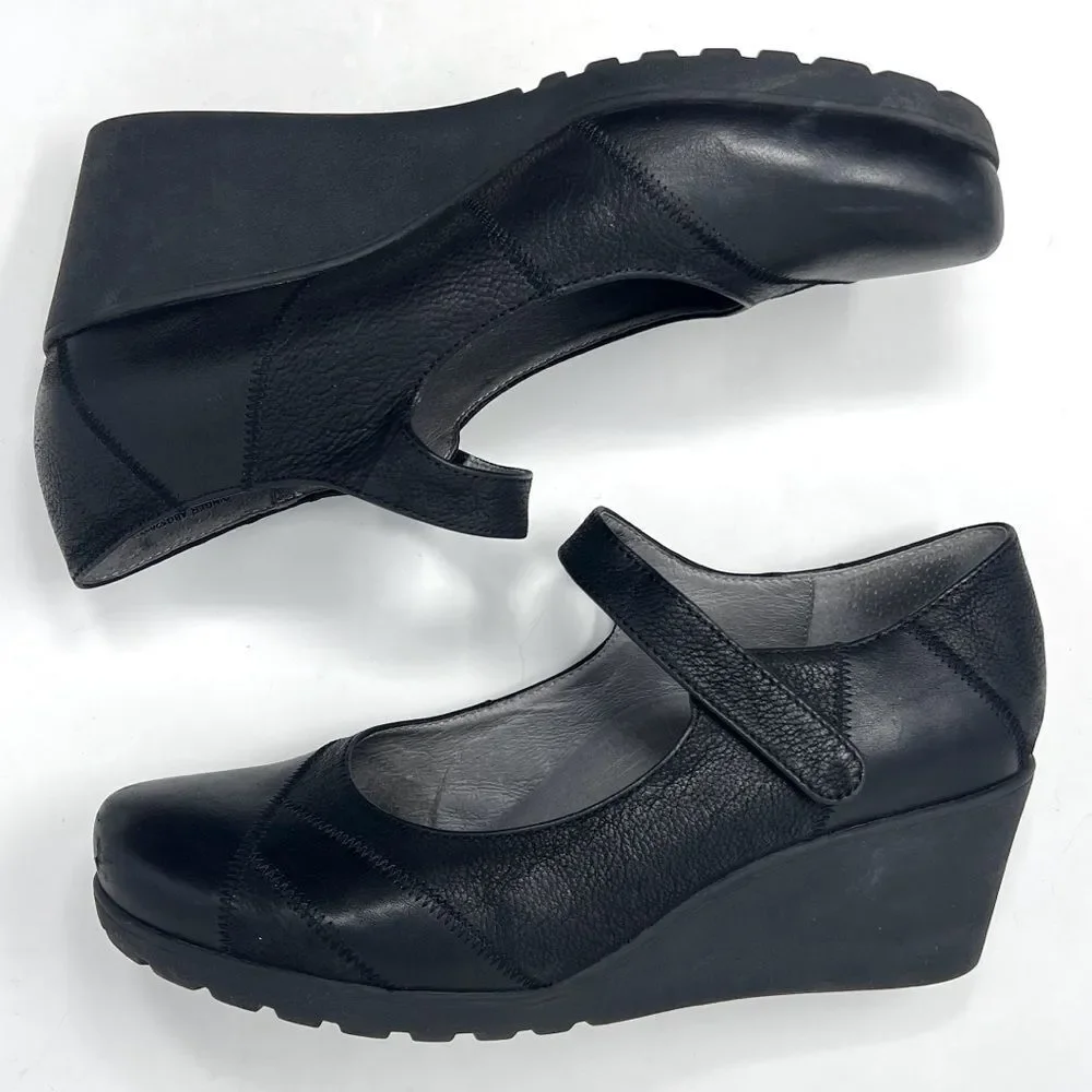 ABEO BIO System Ginger Mary Jane Black Leather Wedges Hook & Loop Closure 8.5N